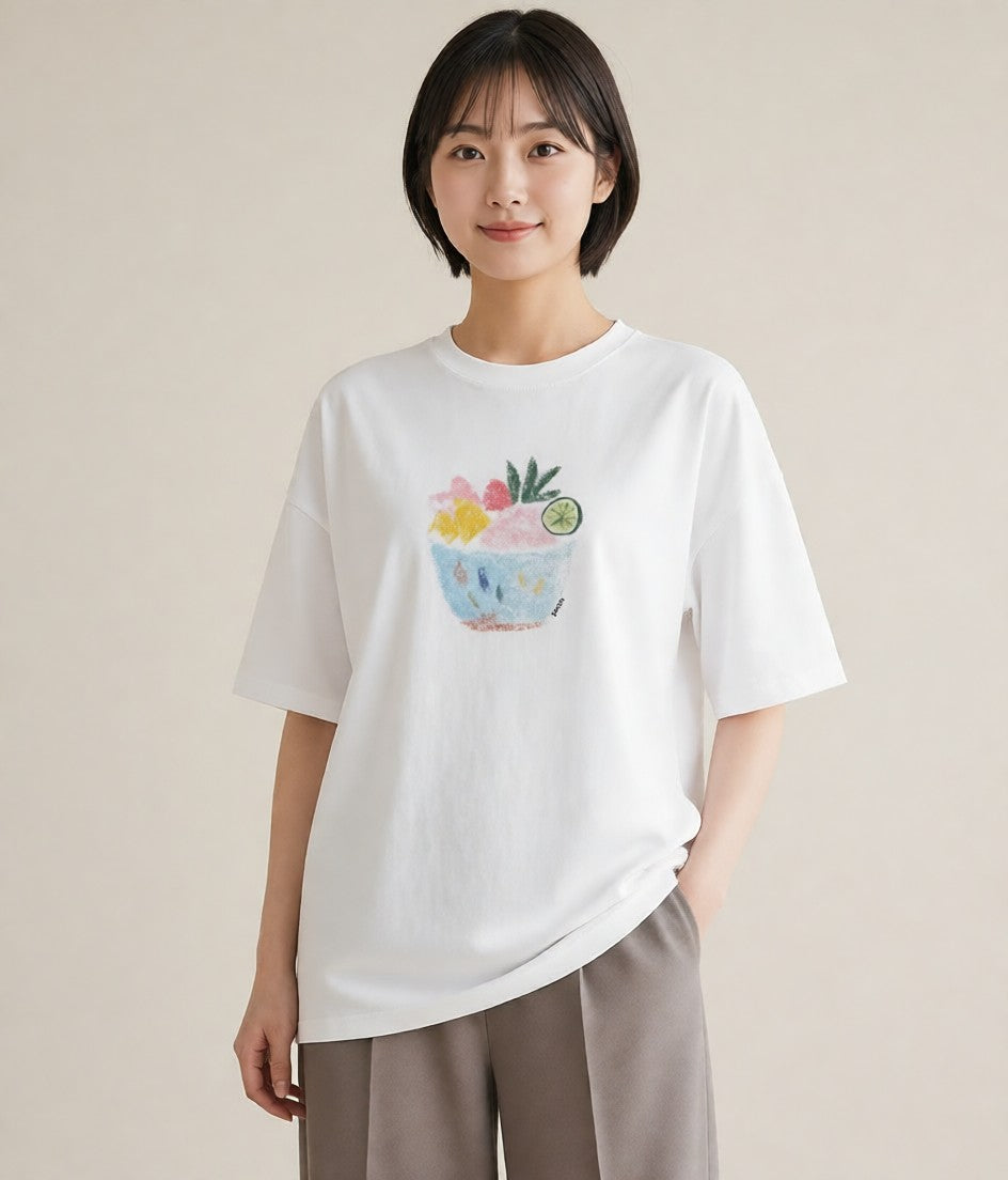 グラフィックTシャツ レディース パフェ 食べ物 フード イラスト カジュアル ミセス 春コーデ 白T YMAZO