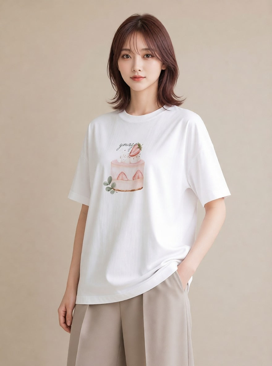 プリントTシャツ レディース あんみつ 食べ物 フード イラスト ナチュラル 買い物 夏コーデ 白T YMAZO