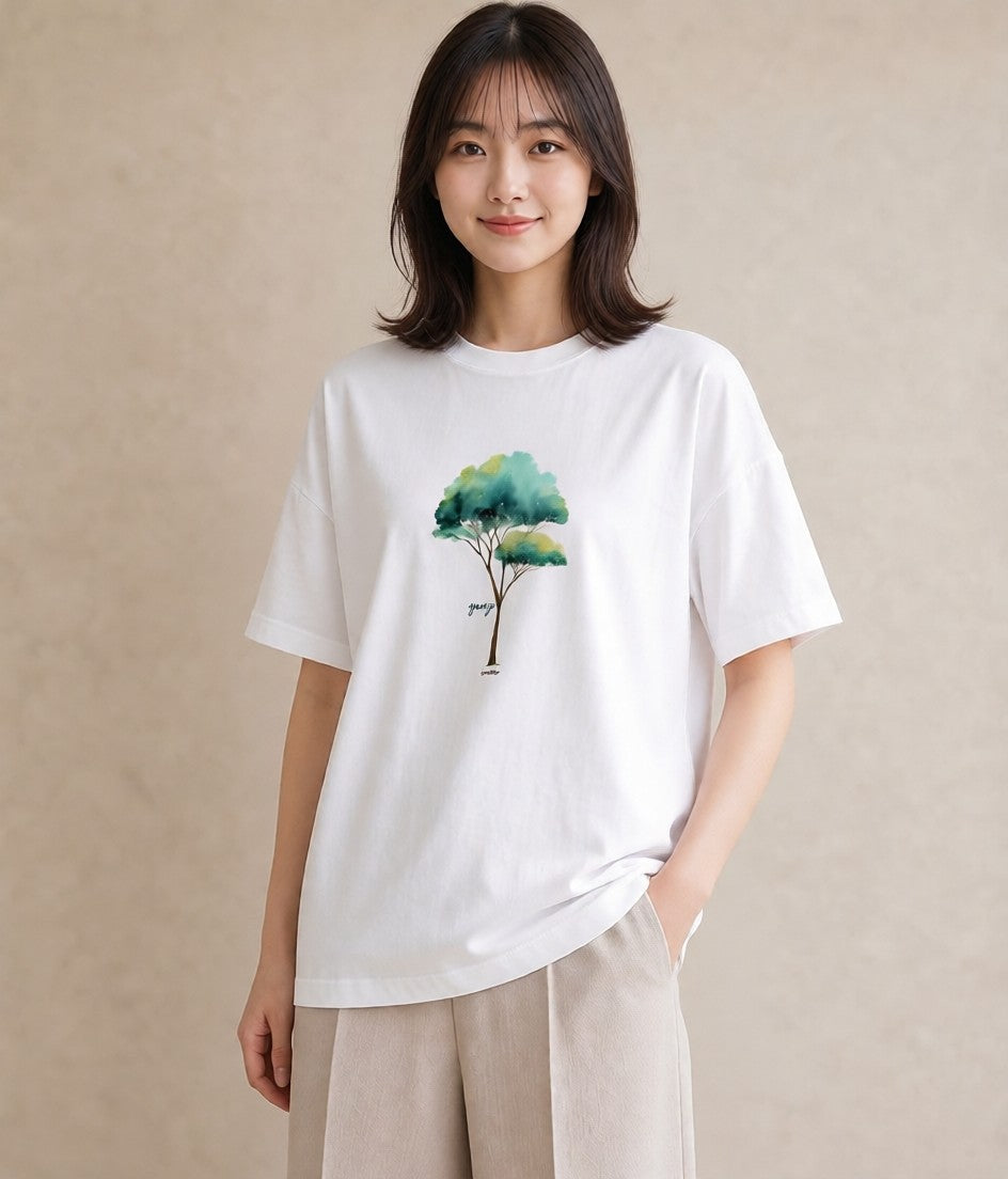 半袖Tシャツ レディース 森 植物 ボタニカル イラスト こなれ感 姉妹 送別ギフト 白T YMAZO