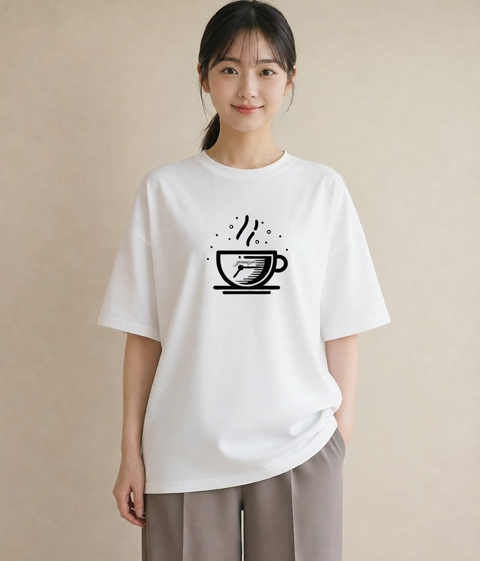 グラフィックTシャツ レディース カフェ カフェロゴ ロゴ イラスト ラフ 友達ギフト 部屋着 白T YMAZO