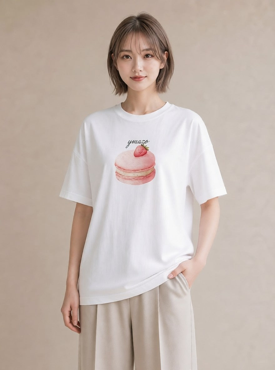 Tシャツ レディース プリン 食べ物 フード イラスト 韓国風 カフェ服 クリスマス 白T YMAZO