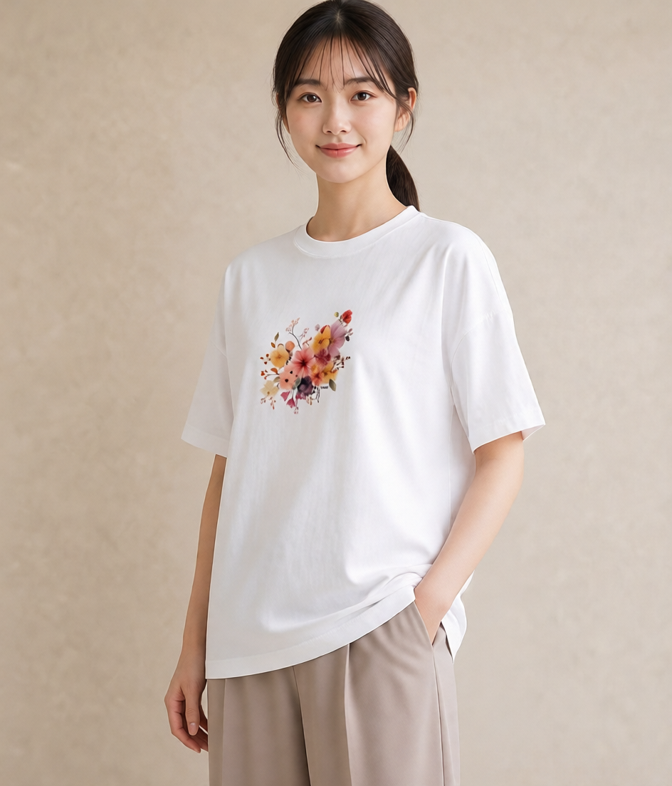 プリントTシャツ レディース パンジー 花 花柄 イラスト 個性的 母の日 ビーチ 白T YMAZO