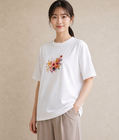 プリントTシャツ レディース パンジー 花 花柄 イラスト 個性的 母の日 ビーチ 白T YMAZO