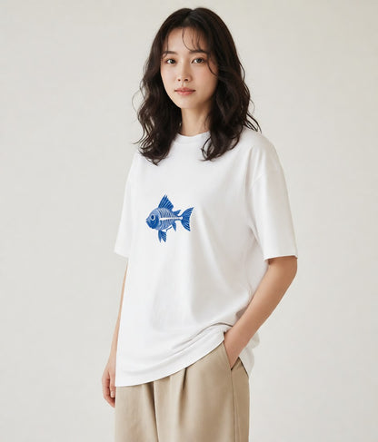 Tシャツ レディース グッピー ペット 動物 イラスト ナチュラル ペアコーデ 秋コーデ 白T YMAZO