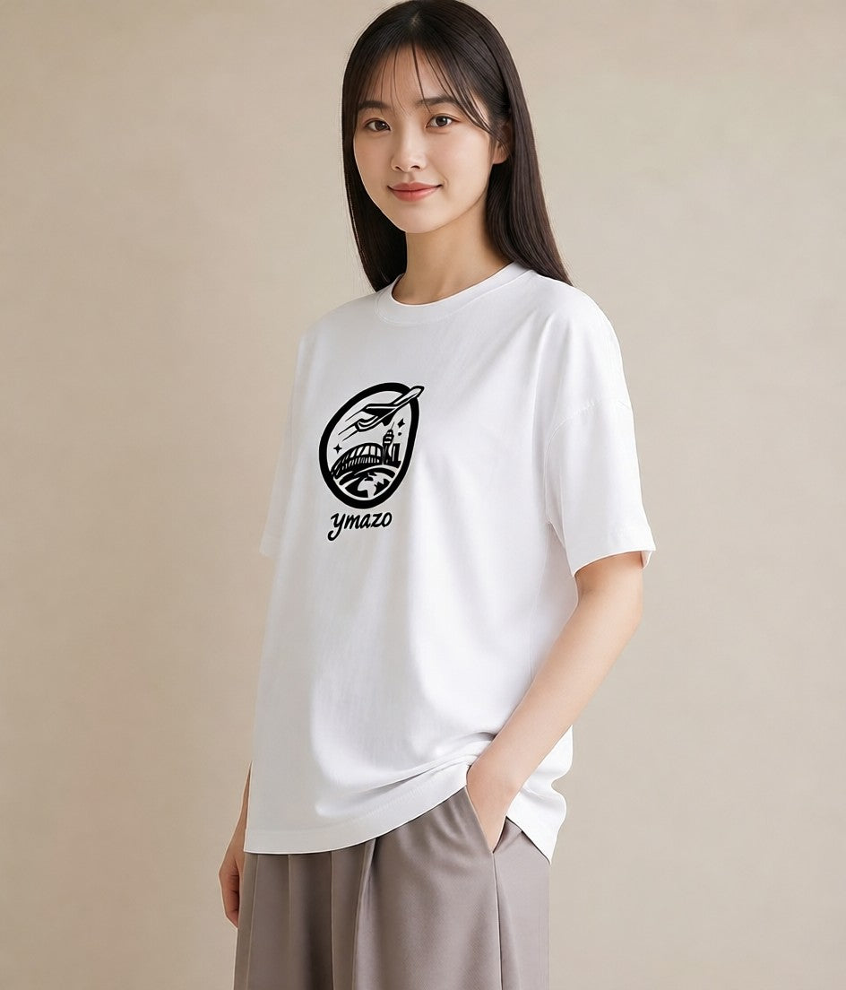 グラフィックTシャツ レディース 旅 トラベル スタンプ イラスト ゆるかわ 通学 誕生日プレゼント 白T YMAZO