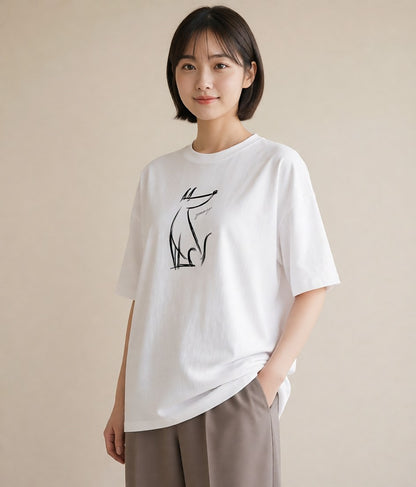 グラフィックTシャツ レディース 犬 いぬ わんこ イラスト モード カフェ服 クリスマス 白T YMAZO