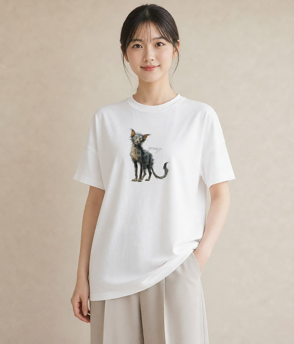 デザインTシャツ レディース ロシアンブルー 猫 ねこ イラスト 淡色 自分用 ルームウェア 白T YMAZO