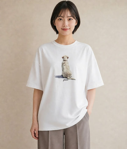 半袖Tシャツ レディース ラブラドールレトリバー 犬 いぬ イラスト きれいめ 友達ギフト 部屋着 白T YMAZO