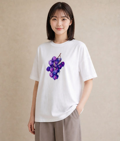 半袖Tシャツ レディース ブルーベリー 食べ物 フード イラスト ユニーク ペアコーデ 秋コーデ 白T YMAZO