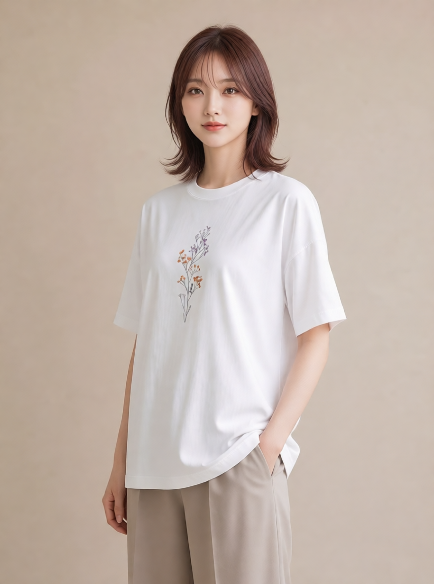 半袖Tシャツ レディース カスミソウ かすみ草 花 花柄 イラスト ラフ 帰省 白T
