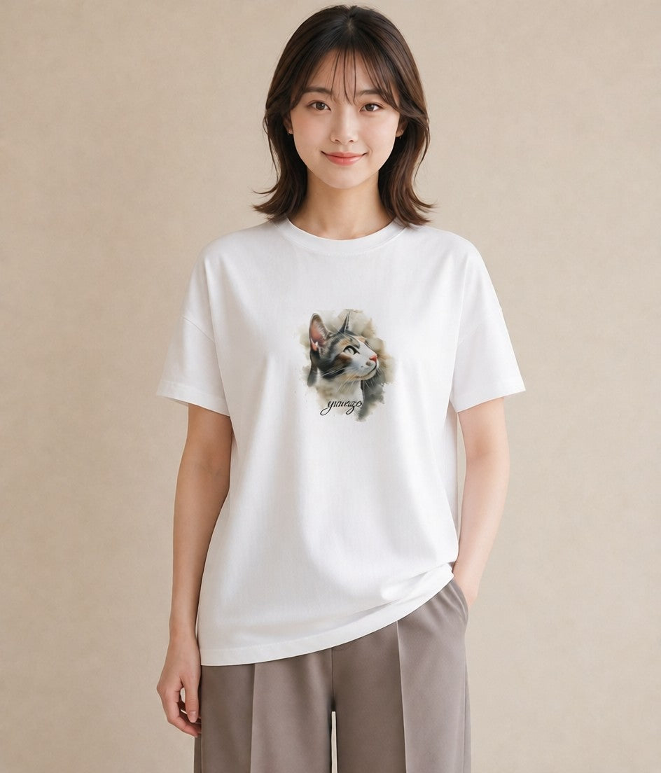 グラフィックTシャツ レディース スフィンクス 猫 ねこ イラスト ナチュラル 在宅 公園 白T YMAZO
