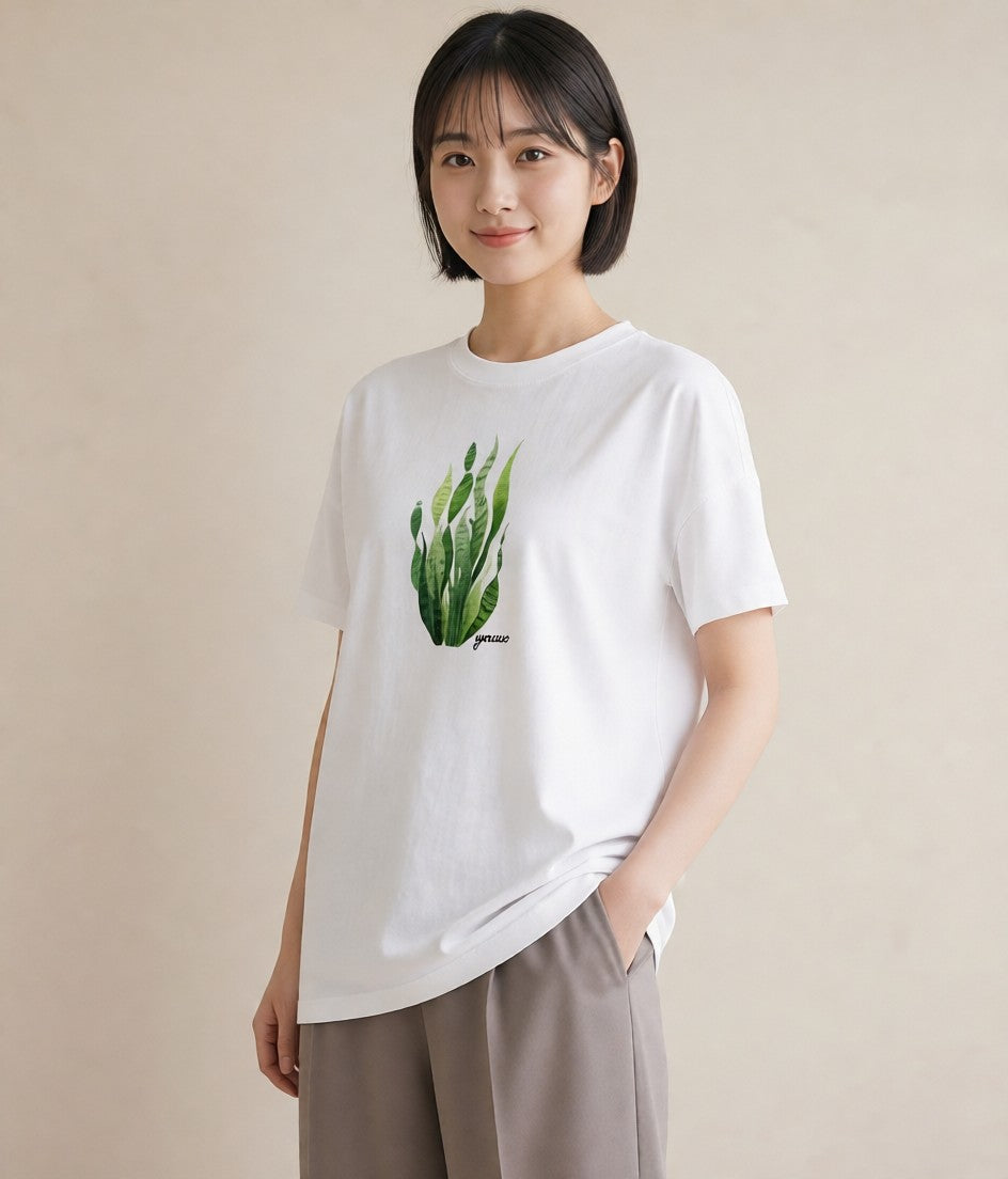 プリントTシャツ レディース シダ 植物 ボタニカル イラスト 可愛い 母の日 ビーチ 白T YMAZO