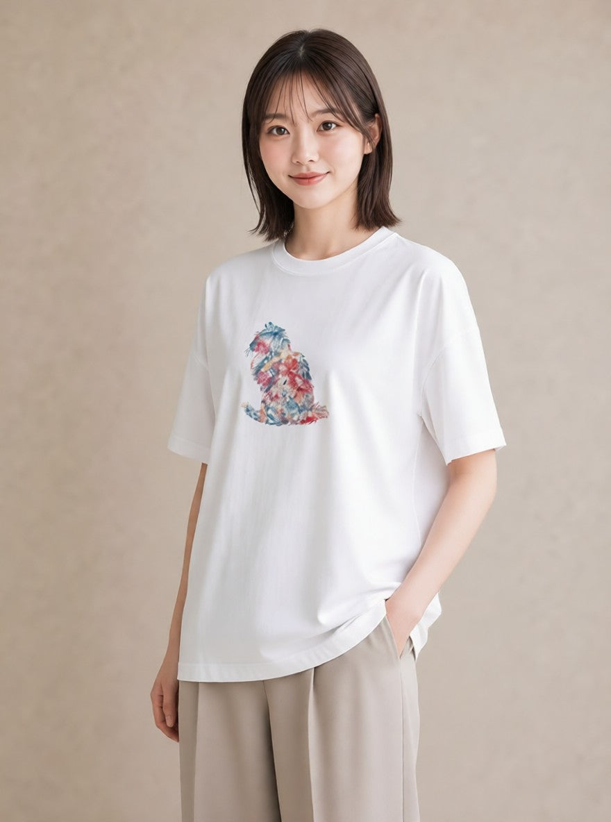 グラフィックTシャツ レディース おすわり猫 猫 ねこ イラスト ミニマル 公園 ママ 白T YMAZO