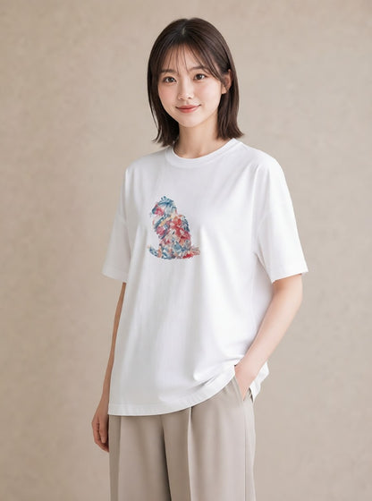 グラフィックTシャツ レディース おすわり猫 猫 ねこ イラスト ミニマル 公園 ママ 白T YMAZO