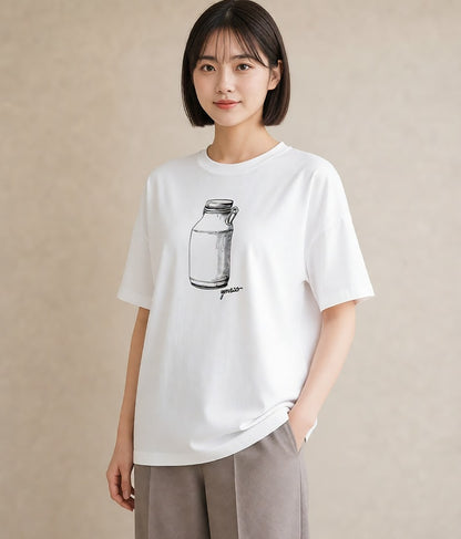 プリントTシャツ レディース ミルク 食べ物 フード イラスト ゆるかわ 女性 旅行用 白T YMAZO