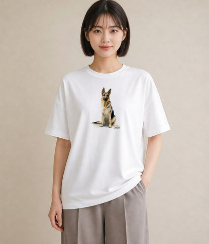 デザインTシャツ レディース ジャーマンシェパード 犬 いぬ イラスト ユニーク クリスマス 旅行 白T YMAZO