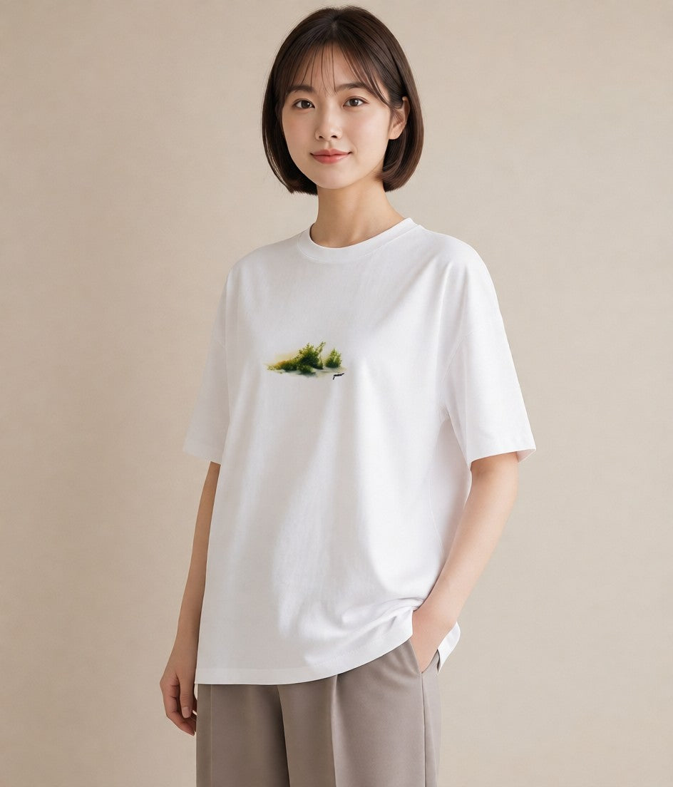 半袖Tシャツ レディース 雨上がりの小道 雨上がり 小道 ナチュラル アンティーク イラスト 可愛い 姉妹 送別ギフト 白T YMAZO