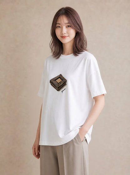 プリントTシャツ レディース 桟橋 水辺 波止場 ナチュラル アンティーク イラスト 北欧風 部屋着 女性向けギフト 白T YMAZO