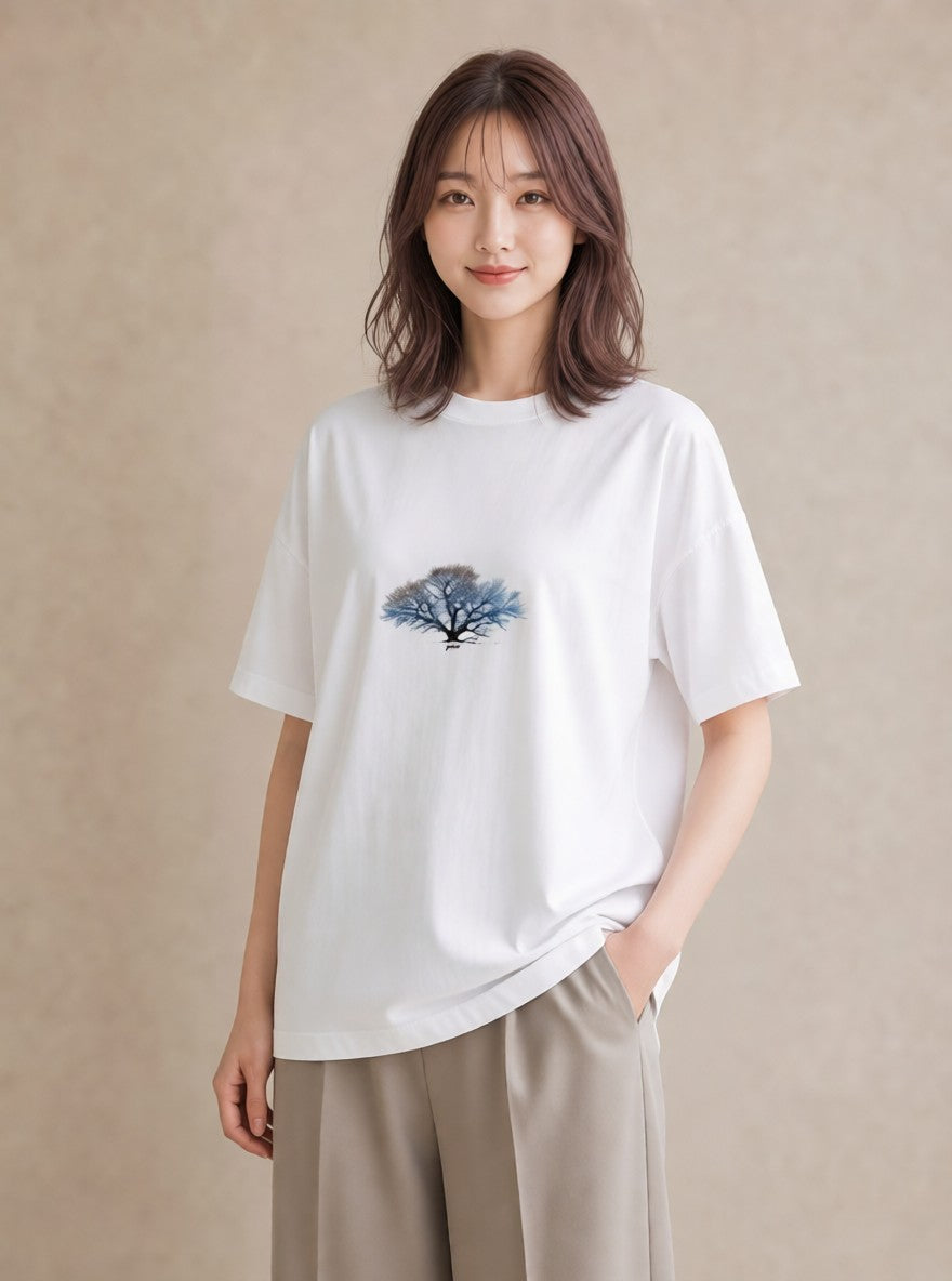 Tシャツ レディース 雨上がりのベンチ ベンチ ナチュラル アンティーク イラスト 手描き風 クリスマス 旅行 白T YMAZO