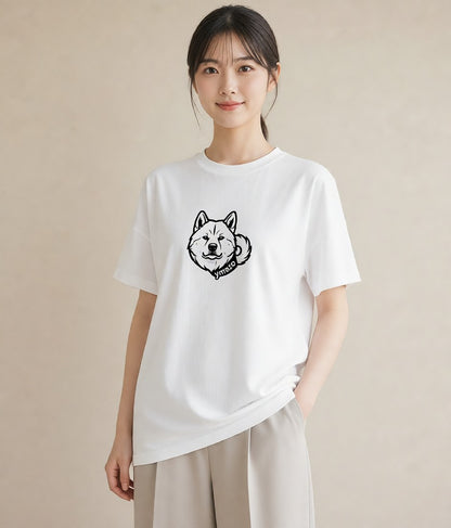 半袖Tシャツ レディース 秋田犬 犬 いぬ イラスト モード 海 カフェ巡り 白T YMAZO