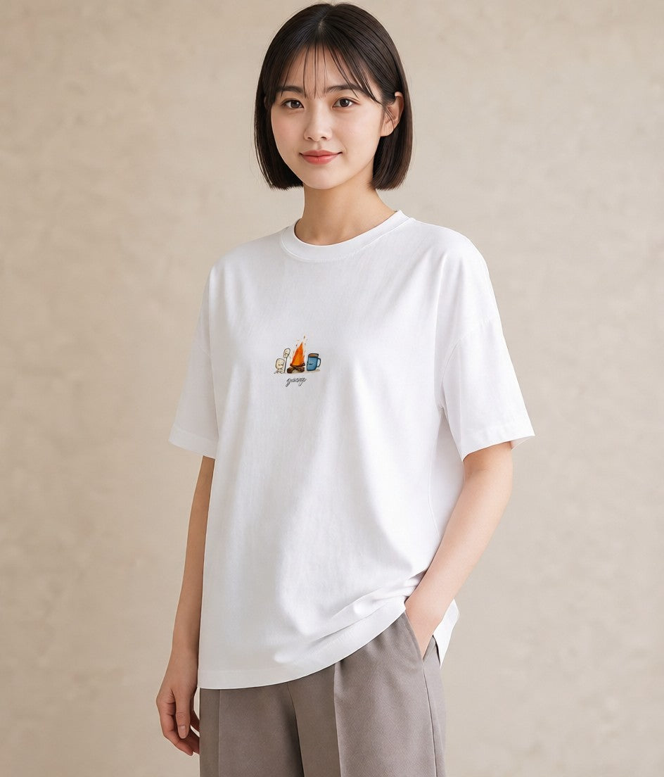 半袖Tシャツ レディース ココア 食べ物 フード イラスト 旅行コーデ ペアコーデ 秋コーデ 白T YMAZO