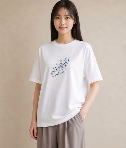 半袖Tシャツ レディース 獅子座 星空 宇宙 イラスト アート風 ホワイトデー 春服 白T YMAZO