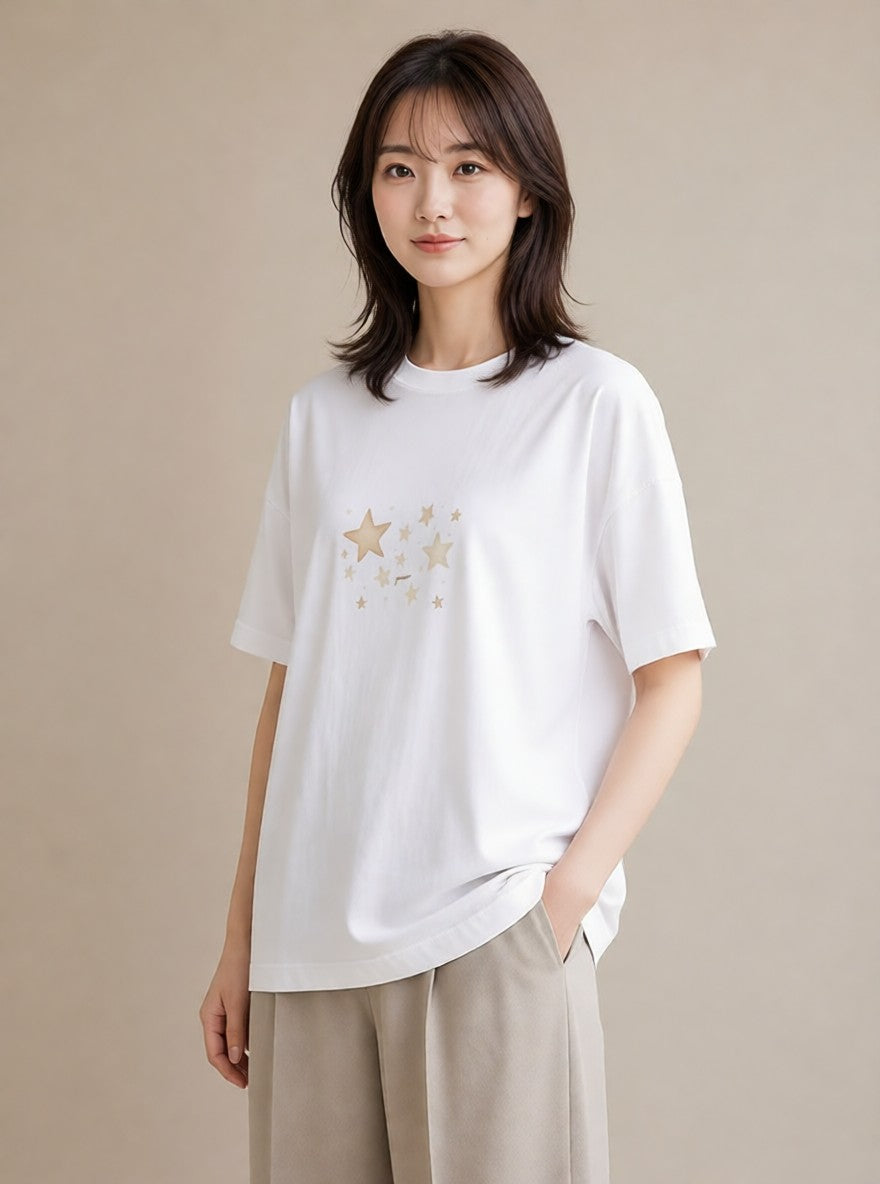 Tシャツ レディース 天秤座 星空 宇宙 イラスト モード ペアコーデ 秋コーデ 白T YMAZO