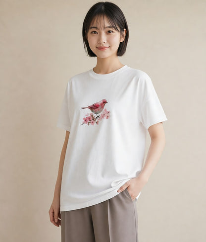 Tシャツ レディース 文鳥 ペット 動物 イラスト 上品 夏コーデ 通学 白T YMAZO
