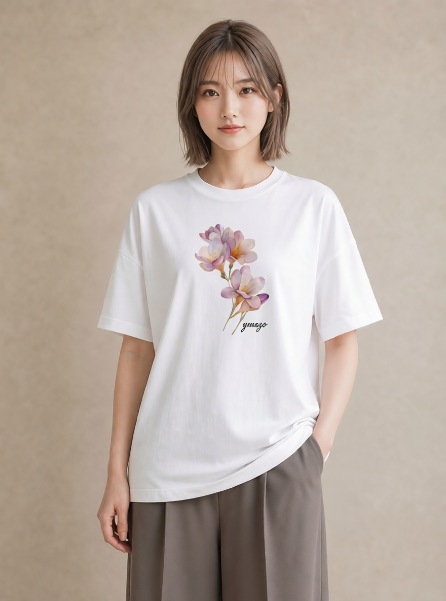 デザインTシャツ レディース スミレ 花 花柄 イラスト ガーリー 誕生日プレゼント 綿100 白T