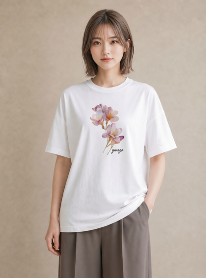 デザインTシャツ レディース スミレ 花 花柄 イラスト ガーリー 誕生日プレゼント 綿100 白T