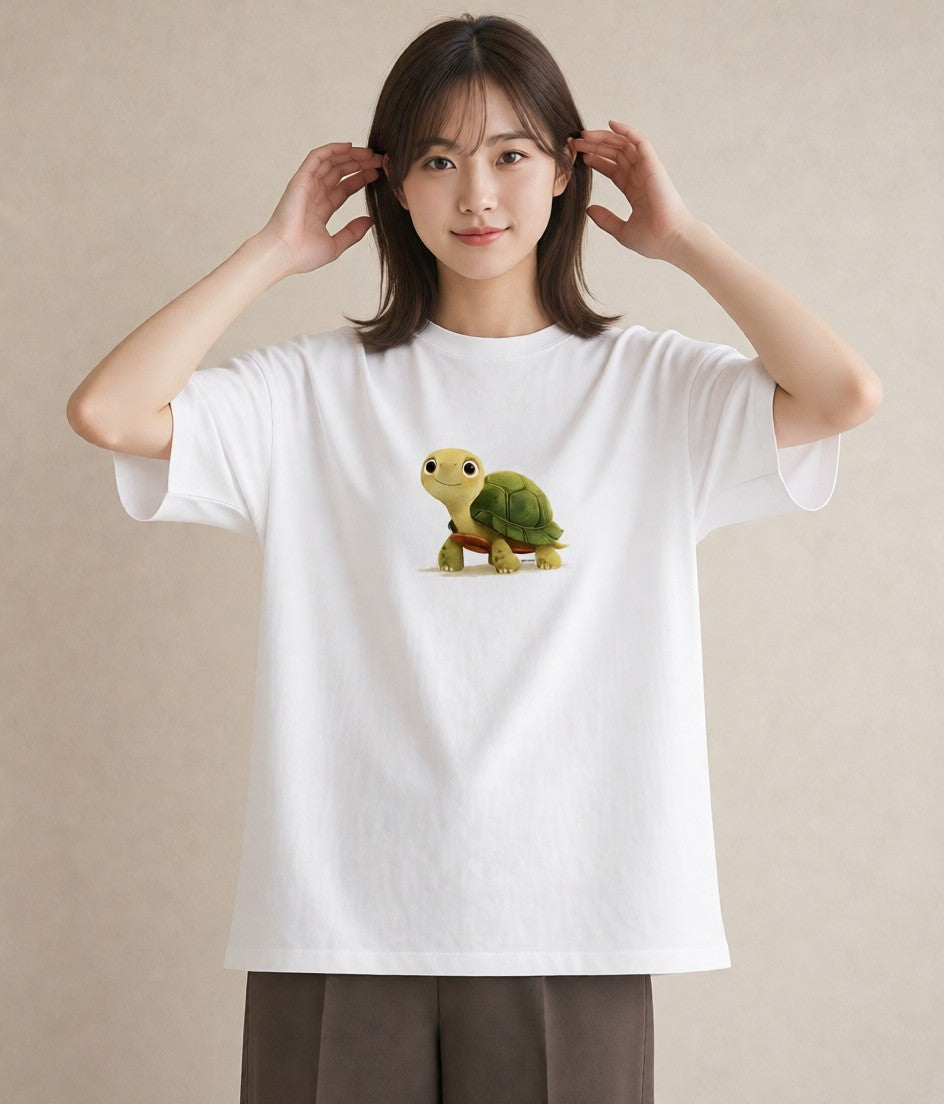 Tシャツ レディース カメ ペット 動物 イラスト 線画 クリスマス 旅行 白T YMAZO