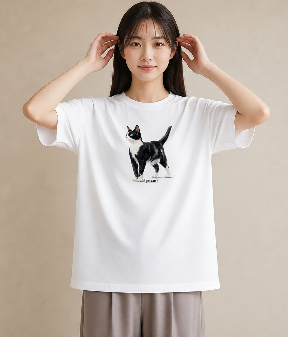 半袖Tシャツ レディース 猫 ねこ イラスト 普段使い 旅行 母娘コーデ 白T YMAZO
