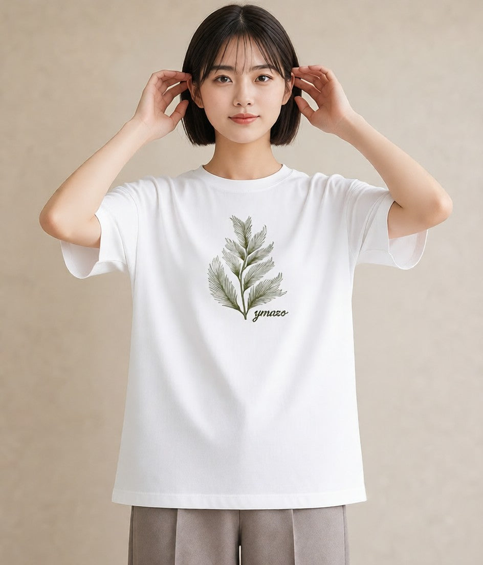プリントTシャツ レディース シダ 植物 ボタニカル イラスト ラフ 母の日 ビーチ 白T YMAZO