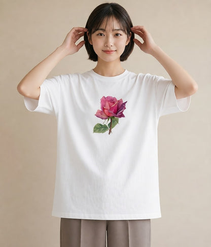 プリントTシャツ レディース バラ 薔薇 ローズ 花 花柄 イラスト カフェ服 クリスマス 白T YMAZO