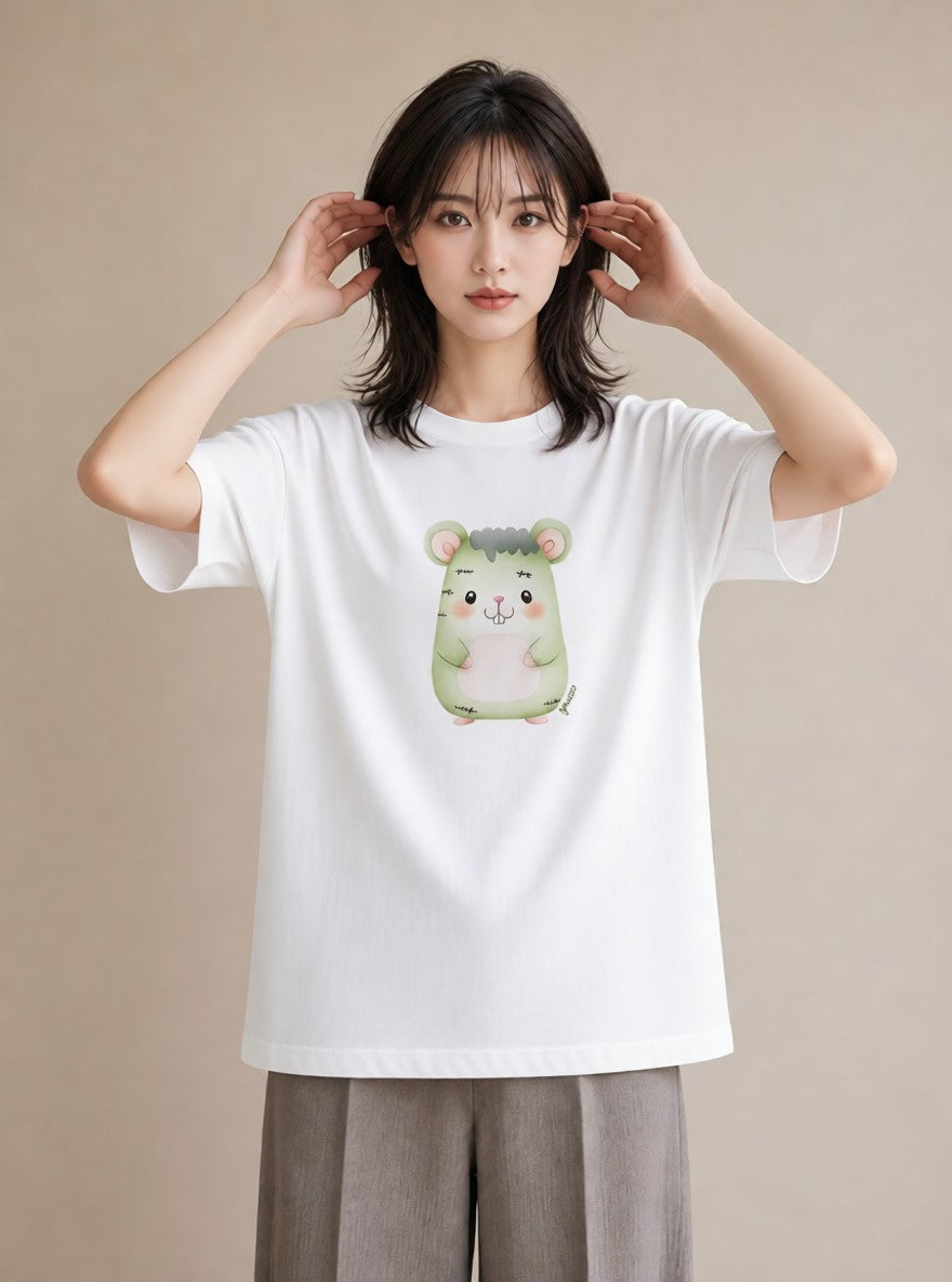 デザインTシャツ レディース キンクマハムスター ペット 動物 イラスト ラフカジュアル 誕生日プレゼント 綿100 白T YMAZO