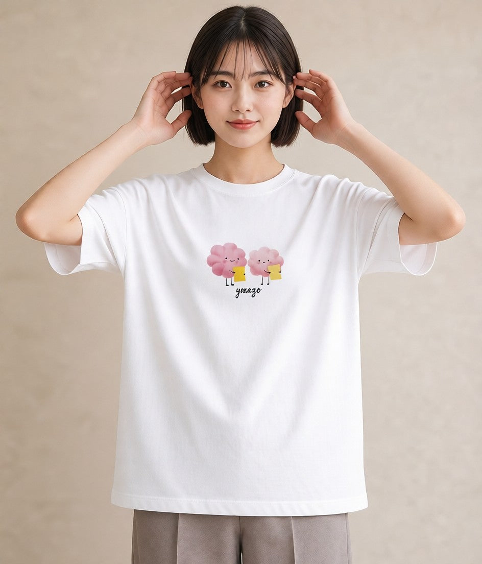 半袖Tシャツ レディース わたあめ 食べ物 フード イラスト 母娘コーデ 自分用 白T YMAZO