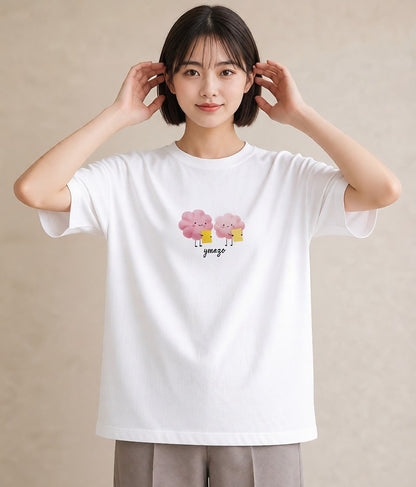 半袖Tシャツ レディース わたあめ 食べ物 フード イラスト 母娘コーデ 自分用 白T YMAZO