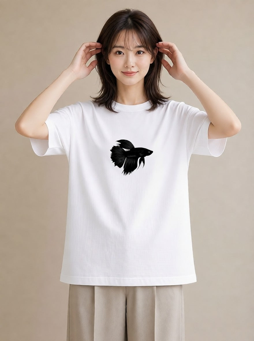 グラフィックTシャツ レディース ベタ ペット 動物 イラスト 線画 姉妹 送別ギフト 白T YMAZO