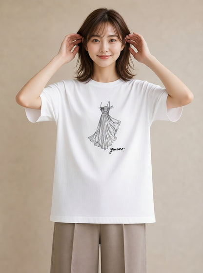 グラフィックTシャツ レディース バレエシューズ バレエ トウシューズ ナチュラル アンティーク イラスト 上品 親子 20代 白T YMAZO
