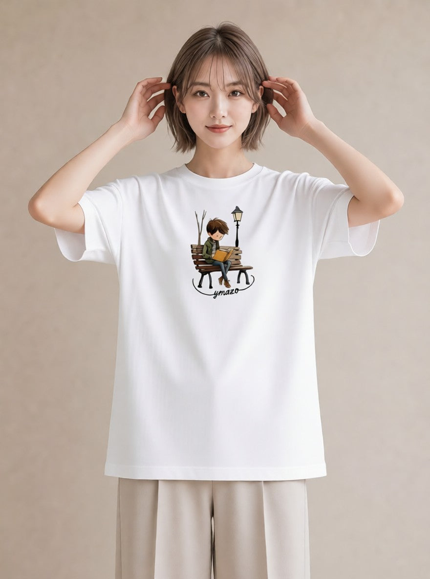 Tシャツ レディース 雨上がりのベンチ ベンチ ナチュラル アンティーク イラスト 旅行コーデ おしゃれギフト 社会人 白T YMAZO