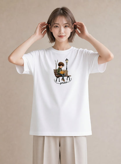 Tシャツ レディース 雨上がりのベンチ ベンチ ナチュラル アンティーク イラスト 旅行コーデ おしゃれギフト 社会人 白T YMAZO