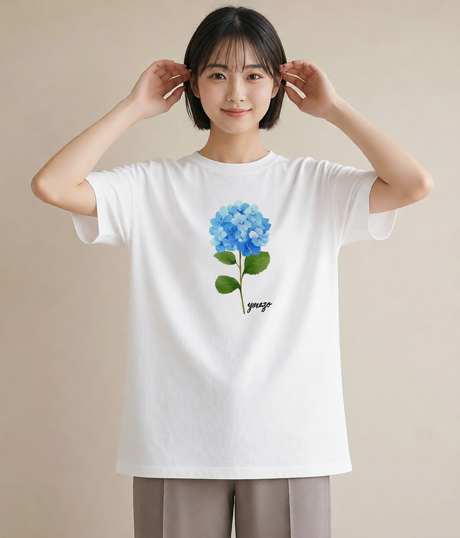 プリントTシャツ レディース あじさい 紫陽花 アジサイ 花 花柄 イラスト ニュアンス ラフ レイヤード 白T