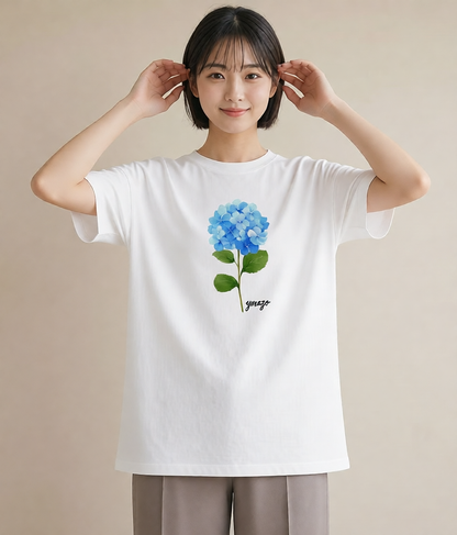 プリントTシャツ レディース あじさい 紫陽花 アジサイ 花 花柄 イラスト ニュアンス ラフ レイヤード 白T