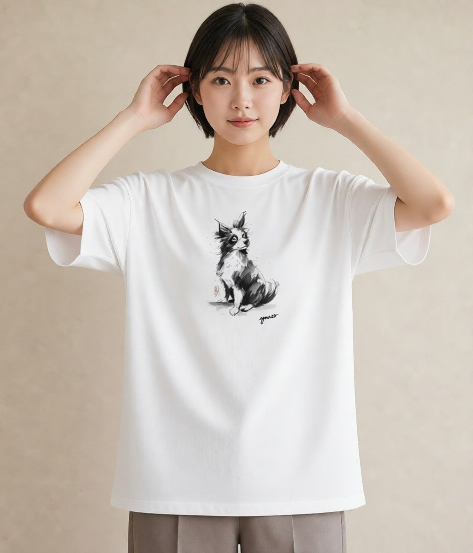 デザインTシャツ レディース 犬 いぬ イラスト 韓国風 通学 誕生日プレゼント 白T YMAZO