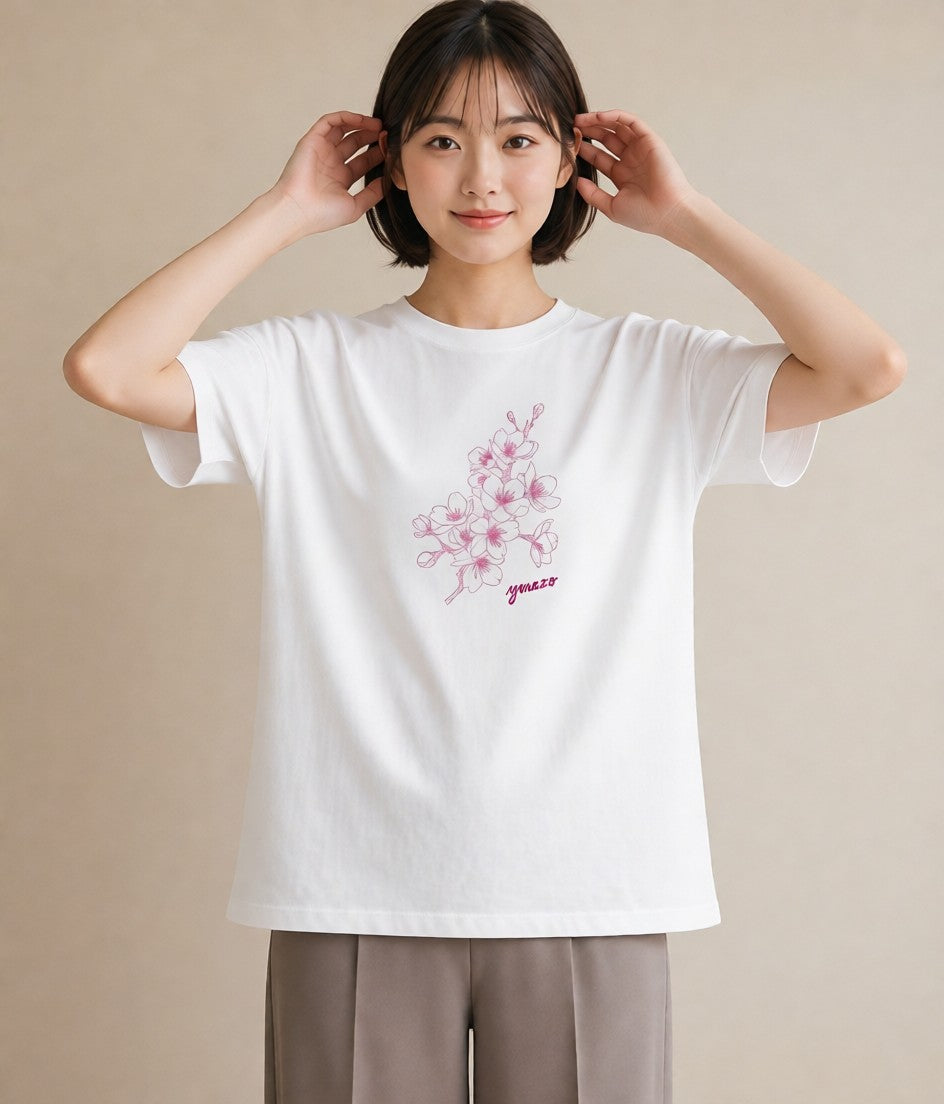 グラフィックTシャツ レディース さくら 桜 桜の枝 イラスト 可愛い ホワイトデー 春服 白T YMAZO