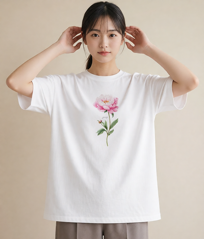 Tシャツ レディース 牡丹 花 花柄 イラスト ヴィンテージ風 母娘コーデ 自分用 白T
