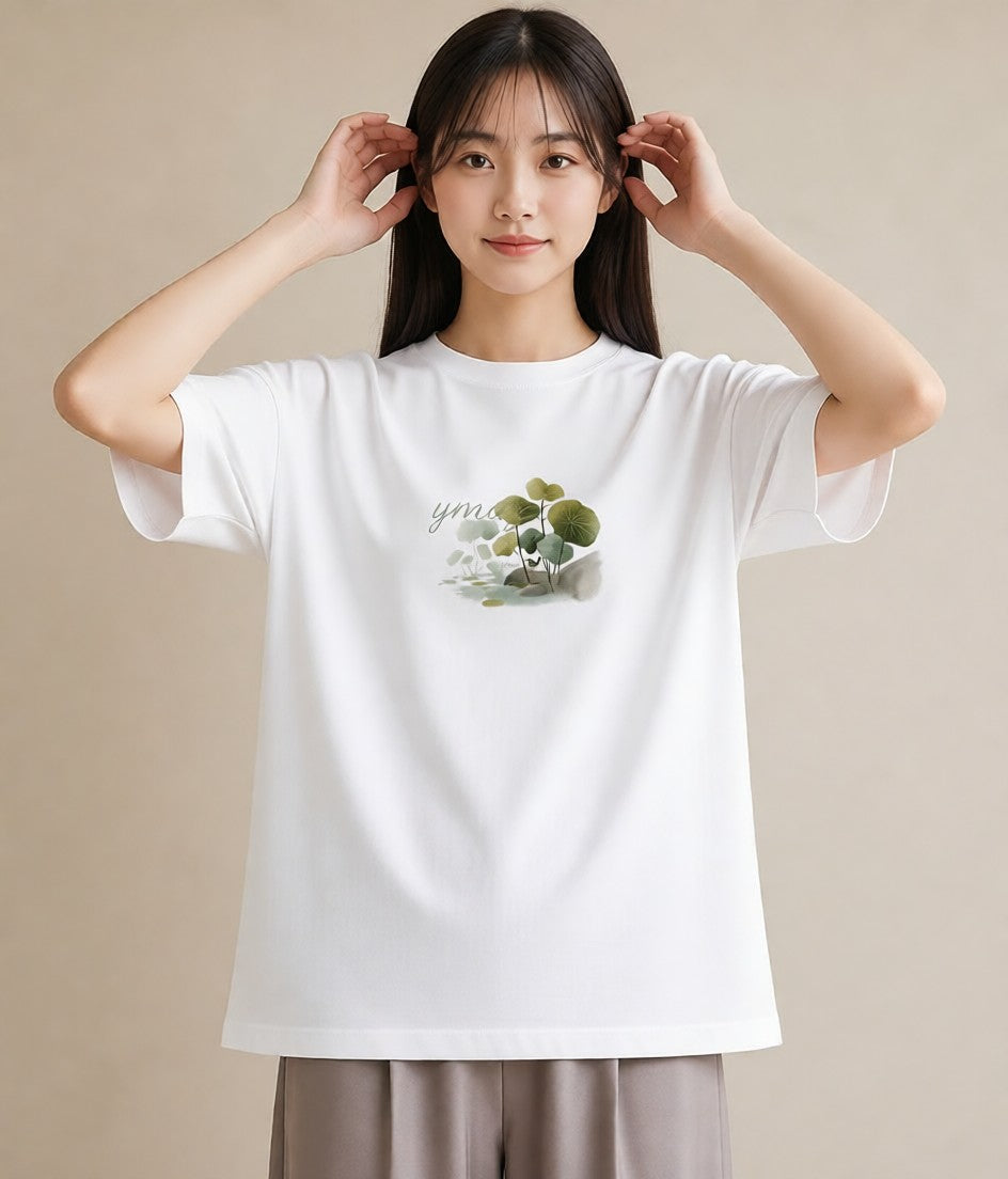 半袖Tシャツ レディース 桟橋 水辺 波止場 ナチュラル アンティーク イラスト モード 女性 旅行用 白T YMAZO