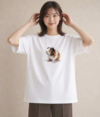 プリントTシャツ レディース デグー ペット 動物 イラスト カフェコーデ 旅行用 海 白T YMAZO
