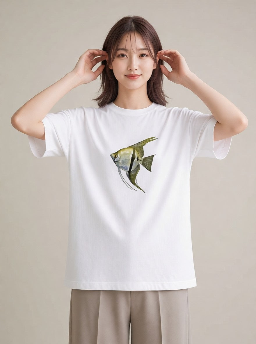 プリントTシャツ レディース 熱帯魚 海の生き物 海 イラスト 韓国風 買い物 夏コーデ 白T YMAZO