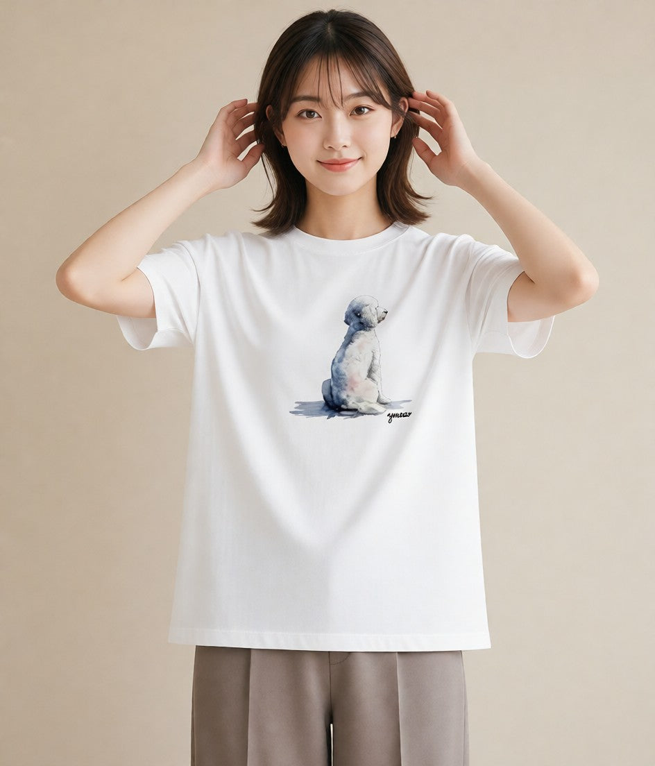 デザインTシャツ レディース ビションフリーゼ 犬 いぬ イラスト モード 誕生日プレゼント 綿100 白T YMAZO